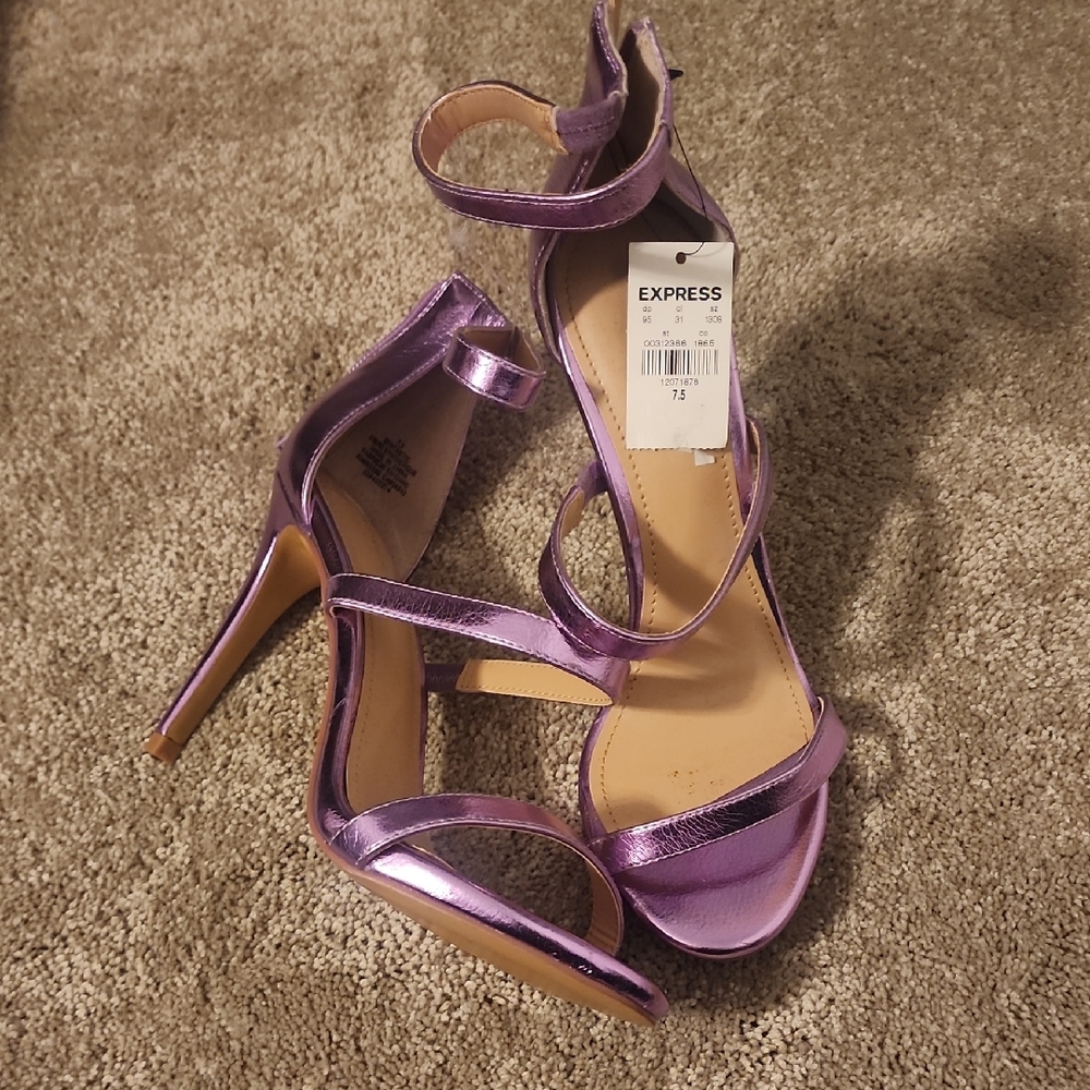 Express Shiny Purple Strappy Heels